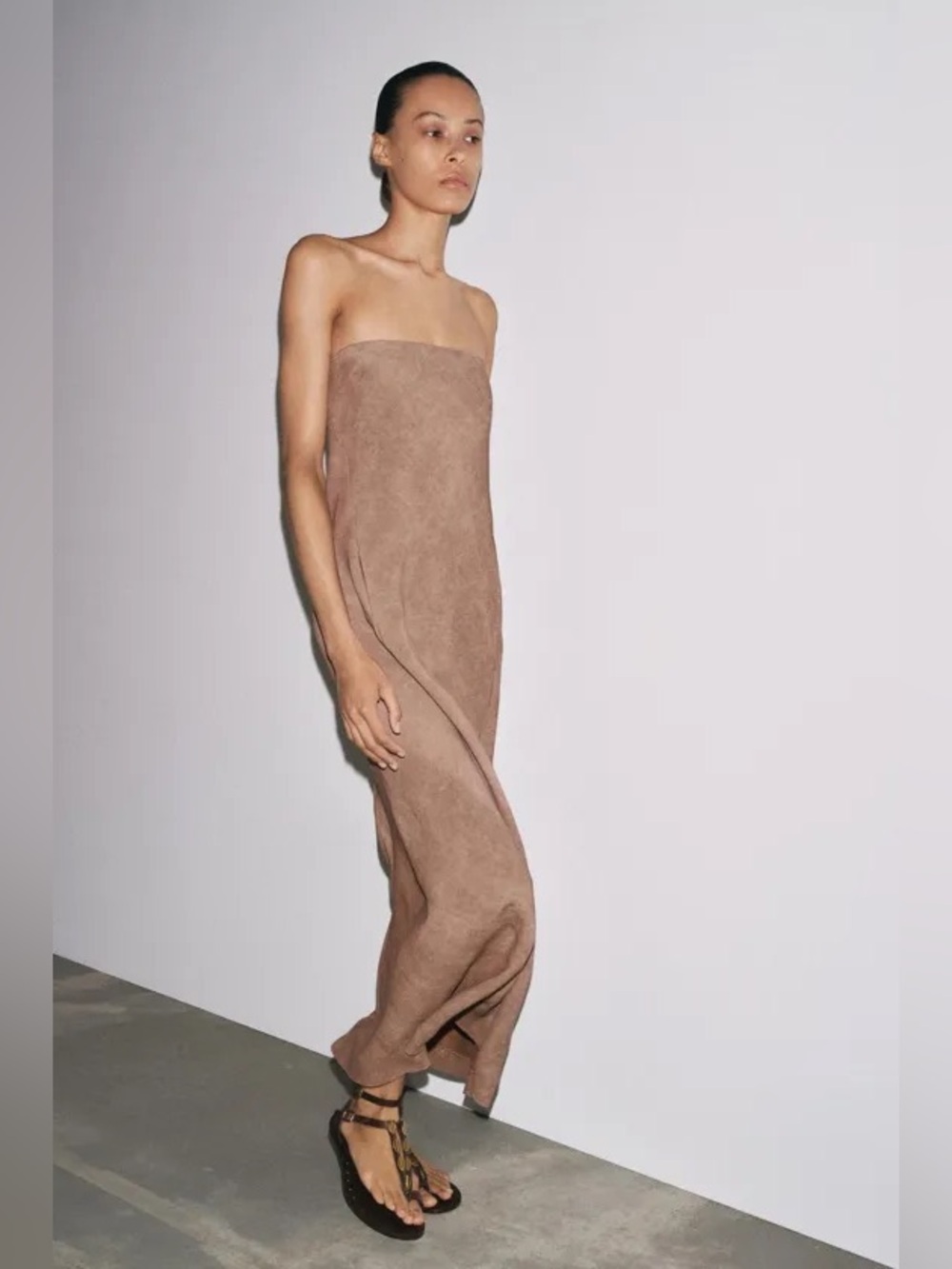 Zara Strapless Brown Tube Maxi Dress